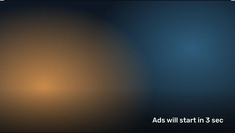 The show playing, with the line Ads will start in 3 sec at the bottom right