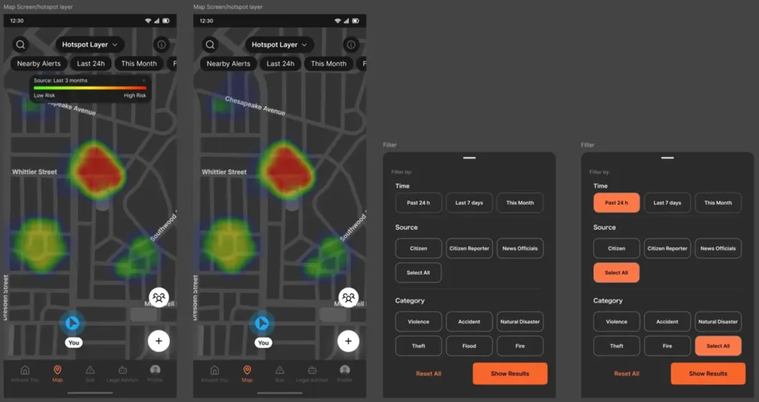 The hotspot layer: a heat map of the last three months of incidents