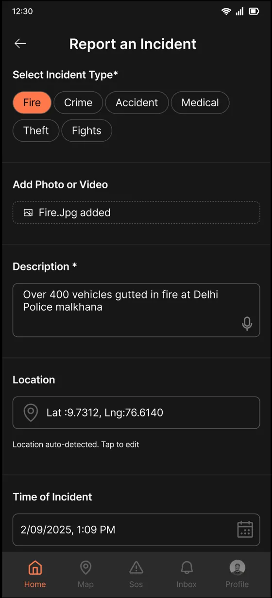 The final incident report, with plain location names and a clearer layout